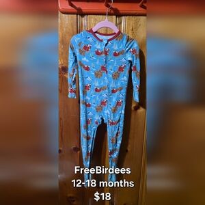 Blue Kids One Piece with Santa and Reindeer Print